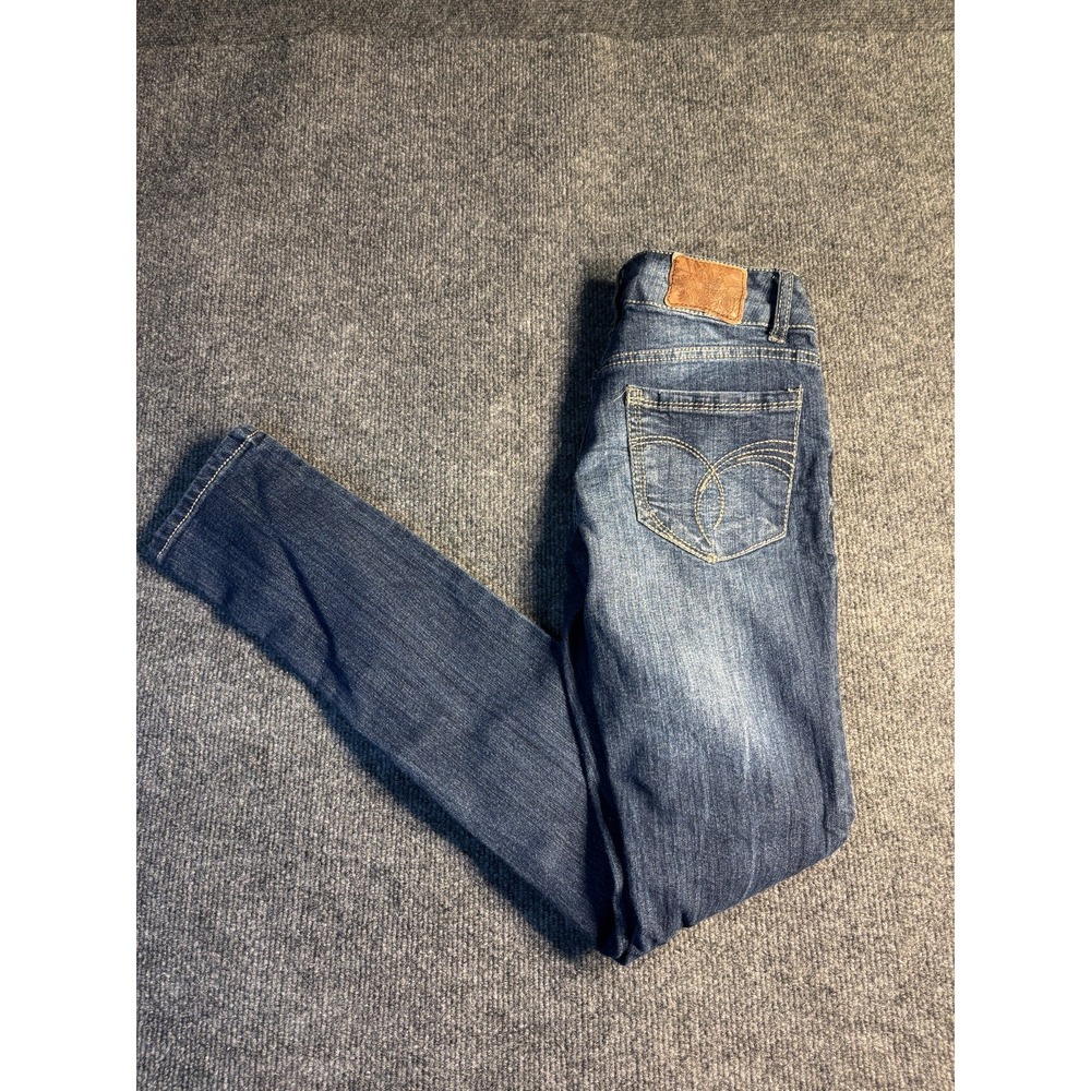 Paris Blues Skinny Jeans Womens‎ 1 Blue Denim Contrast Stitch Faded Whiskered